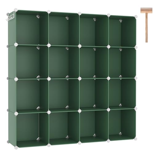 C&AHOME Cube Storage Organizer, 16-Cube Shelves Units, Plastic Storage Cubes, DIY Closet Organizer, Modular Closet Storage Shelves Ideal for Home, Bedroom, 48.4" L × 12.4" W × 48.4" H Green UPCS16GN - color: Green