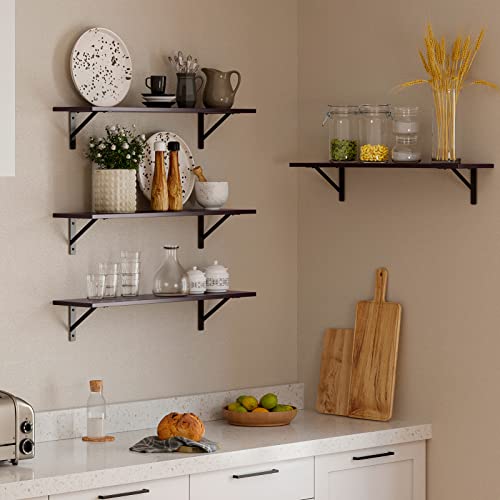 DINZI LVJ Long Wall Shelves, 31.5 Inch Wall Mounted Shelves Set of 2, Easy-to-Install, Wall Storage Ledges with Sturdy Metal Brackets for Living Room, Bathroom, Bedroom, Kitchen, Espresso - color: Espresso, size: 31.5 Inch