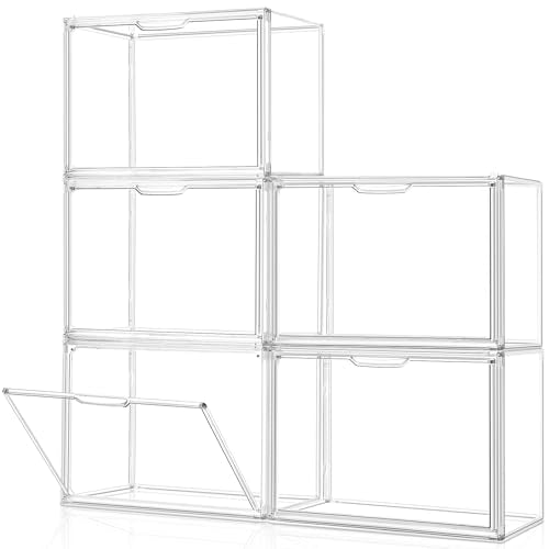 Purse Organizer for Closet, 5Pack Stackable Storage Bins, Clear Acrylic Display Case with Magnetic Door, Closet Organizers and Storage for Handbag Organzier, Heels, Collectibles - size: 5
