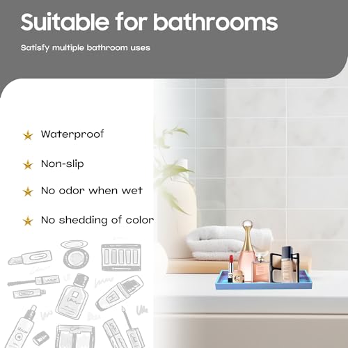 Vanity and Bathroom Tray, 7.7" ABS Countertop Organizer,Waterproof Vanity Tray for Toilet Tank,Perfume,Soap,Keys,Bathroom Accessories,Kitchen and Bath Trays,Non Slip Small Trays,Blue,2 Pack - color: Blue, size: 7.7'' x 4'' x 0.7'' (2 Pack)