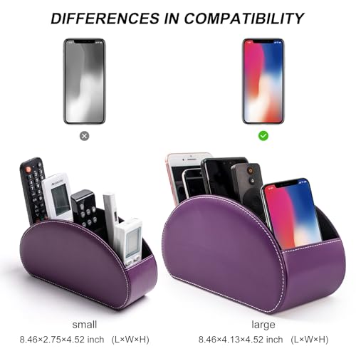 Remote Control Holders Organizer Box with 5 Compartment PU Leather Multi-functional Office Desk Storage Caddy Store Tv Remote for Media Player,Brush,Pencil,Glassees&Office Supplies (Dark Purple) - color: Dark purple, size: M