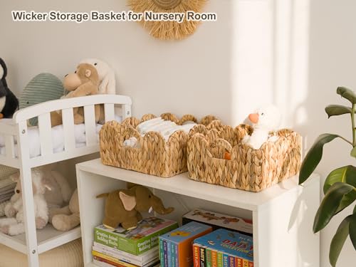 StorageWorks Scalloped Wicker Basket, Woven Baskets for Storage, Rattan Baskets with Handles, Paper Rope Basket for Organizing and Decor, 2 Pack - color: Natural(Water Hyacinth), size: 11 ½" L x 11 ½" W x 5 ¾" H