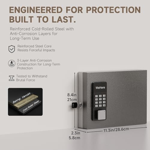 WeHere 16-Key Key Lock Box Wall Mount – Smart Key Cabinet with App, Keypad, Bluetooth & WiFi Unlock (Sold Separately), Key Organizer for Home, Access Log Tracking Key Management for Small Office - size: 16 keys(smart)