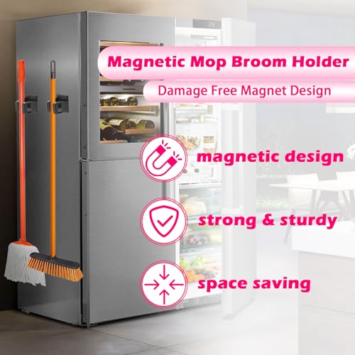 4 Pack Magnetic Mop Broom Holder, Heavy Duty Magnetic Mop Hanger for Refrigerators, Magnetic Mount Mop Broom Holder for Laundry Room Garage Kitchen Workshops Metal Shed - size: 4 Pack Magnetic Mop Broom Holder