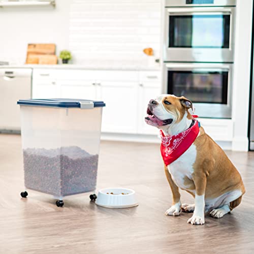 IRIS USA Dog Food Storage Container, Up to 54 Pounds, Attachable Wheels, For Dog Cat Bird and Other Pet Food Storage Bin, Keep Fresh, Easy Mobility - Made in USA, Navy - color: Navy, size: 54 lbs