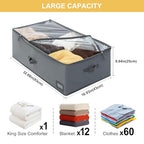 10-Inch Under Bed Storage Containers (3-Pack) | Sturdy Sidewalls | Clear Cover & Label Holder | Foldable Closet Organizer | Stores Clothing/Blankets/Wrapping Paper/Toys - size: 10-Inch Height