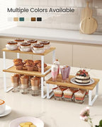 SONGMICS Cabinet Organizer Shelf, Set of 3 Kitchen Counter Shelves, Kitchen Storage, Spice Rack, Stackable, Expandable, Cloud White and Natural Beige UKCS014YL02 - color: Cloud White + Natural Beige