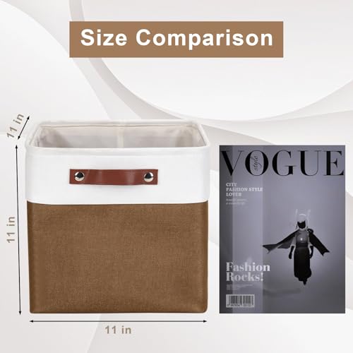 Bagnizer Collapsible Fabric Storage Cubes 11x11 Cube Storage Bins, 4 Pack Closet Baskets Box with Handles for Organizing, Shelf, Toys, Clothes, Home, Office, Nursery (Brown&White) - color: Brown / Off-White, size: Cube - 11"x11"x11"