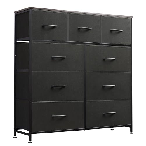 WLIVE 9-Drawer Dresser, Fabric Storage Tower for Bedroom, Hallway, Entryway, Closet, Tall Chest Organizer Unit with Fabric Bins, Steel Frame, Wood Top, Easy Pull Handle, Charcoal Black - color: Charcoal Black