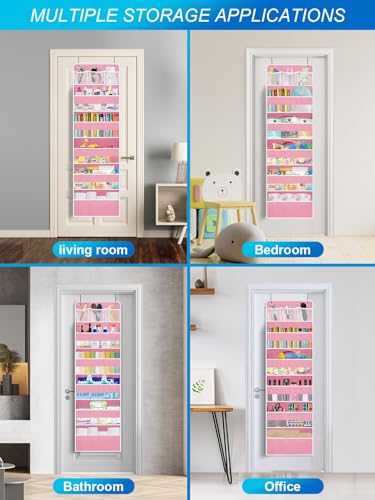 Over the Door Organizers Storage - 5 Shelf Hanging Storage shelves Door Organizer with Pockets, Anti Tilt 44 lb Load Behind Door Organizer for Bedroom,Nursery,Bathroom,Kitchen,Dorm,Shoe - 1 Pack, Pink - color: Pink, size: 1 pack