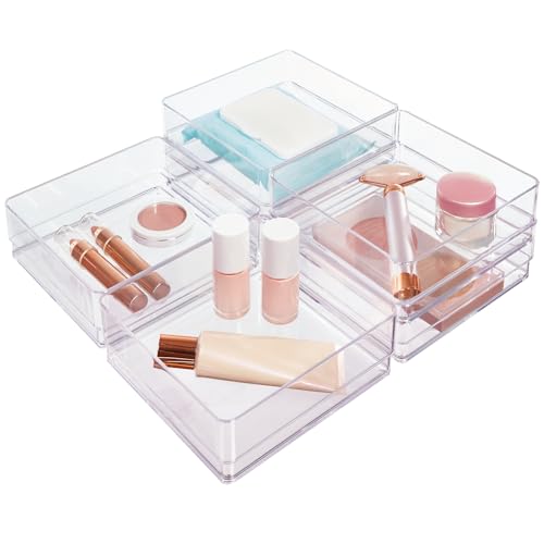 STORi SimpleSort 6-Piece Stackable Clear Drawer Organizer Set | 6" x 6" x 2" Square Trays | Small Makeup Vanity Storage Bins and Office Desk Drawer Dividers | Made in USA - size: 6x6x2"