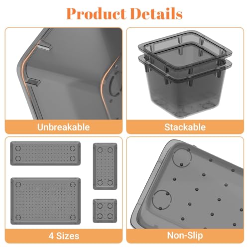 SpaceHacks 15 PCS Clear Plastic Drawer Organizer Set, 4-Size Acrylic Drawer Storage Trays, Storage Bins for Makeup, Gadgets, and Jewelry in Bathroom, Bedroom and Office, Clear Black - color: Black