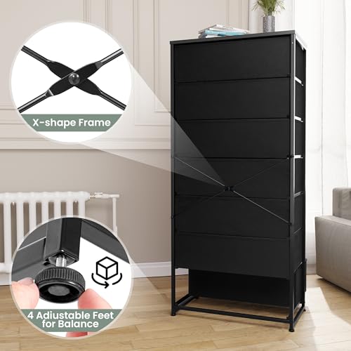 Crestlive Products Tall Dresser, 7-Drawer Wide Fabirc Storage Tower, Chests of Drawers - Vertical Organizer Unit for Bedroom, Hallway, Entryway, Nursery, Wood Top, Closets with Handles (Black) - color: Black, style: Wide-7 Drawers