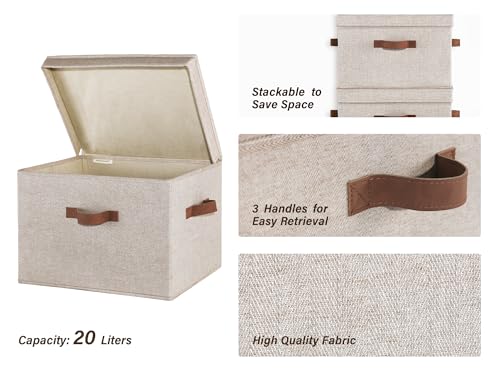 StorageWorks Fabric Storage Bins with Lid, Decorative Storage Boxes for Shelves, Stackable Closet Organizer Basket with Handles, Large, Brown and Beige, 2-Pack - color: Brown and Beige, size: Large