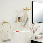 JQK Bathroom Glass Shelf Gold, Tempered Glass Shower Storage 8 by 5 inches, 304 Stainless Steel Brushed Gold Wall Mount 2 Pack, TGS101L8-BG-P2 - color: Gold, size: 8 Inch (2 Pack)