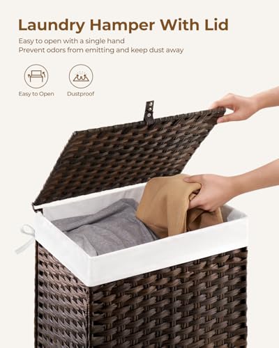 Greenstell Laundry Hamper with Lid, 90L Clothes Hamper with 2 Removable Liner Bags & 2 Mesh Laundry Bags, Handwoven Synthetic Rattan Laundry Basket for Clothes, Toys in Bathroom, Bedroom Brown - color: Brown, size: 90L (18.1 x 13.0 x 23.6 inches)