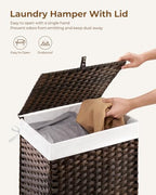 Greenstell Laundry Hamper with Lid, 90L Clothes Hamper with 2 Removable Liner Bags & 2 Mesh Laundry Bags, Handwoven Synthetic Rattan Laundry Basket for Clothes, Toys in Bathroom, Bedroom Brown - color: Brown, size: 90L (18.1 x 13.0 x 23.6 inches)