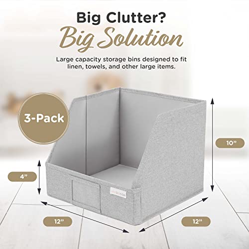 VIVIDECOR Open Front Trapezoid Closet Bins 12x12x10 – Easy Access Shelf Organizer, Fabric Storage Baskets for Clothes, Linen, Sweaters – Light Gray, 3 Pack - color: Light Gray