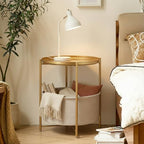 danpinera Round Side Table with Fabric Storage Basket, Metal Side Small Bedside Table Nightstand with Removable Tray Top for Living Room, Bedroom, Nursery, Bathroom, Gold - color: Gold