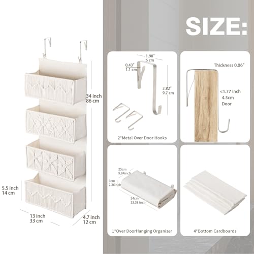 ANTIS'S HOME Nursery Over The Door Organizer Boho Decor Nursery Storage with 4 Large Woven Pockets, Macrame Nursery Organizers and Toys Storage, Behind Door for Bathroom, Bedroom - size: Beige-4 Pockets