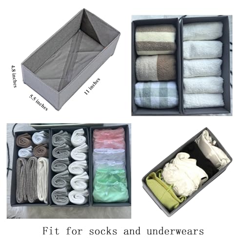 Bructhun Sock Drawer Organizer 3 Pack - Collapsible Fabric Storage Bins for Underwear Divider, Small Closet Organizers with 3 Compartments, Gray - color: Gray