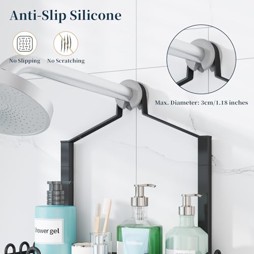 Consumest Shower Caddy Hanging – Rustproof Over Shower Head Hanger with Soap Holder and Hooks, Anti-Slip Shower Shelves for Storage, Bathroom Organizer for Apartment, Dorm, Black - color: Black, size: 3 Tier-Shower Head