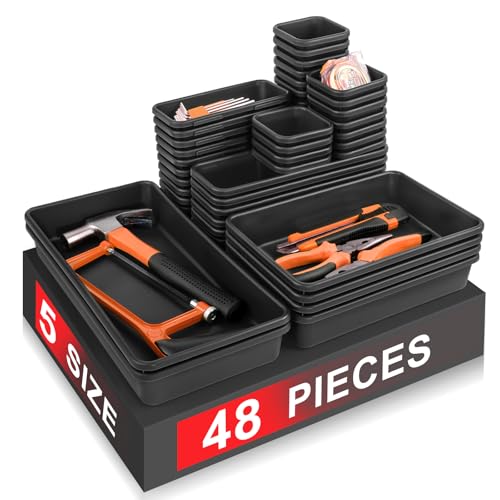 Takytao【48Pcs】【5 Size】Tool Box Organizer, Drawer Tool Organizer Tray Divider Set, Garage Tool and Accessories Storage, Toolbox Organization Storage for Rolling Tool Chest - size: 48PCS