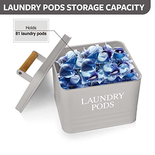 Calindiana Modern Farmhouse Metal Laundry Pods Holder Container with Lid for Laundry Room Decor and Accessories and Space Saving Laundry Room Organization and Storage, Holds 81 Laundry Pods, Grey - color: Grey