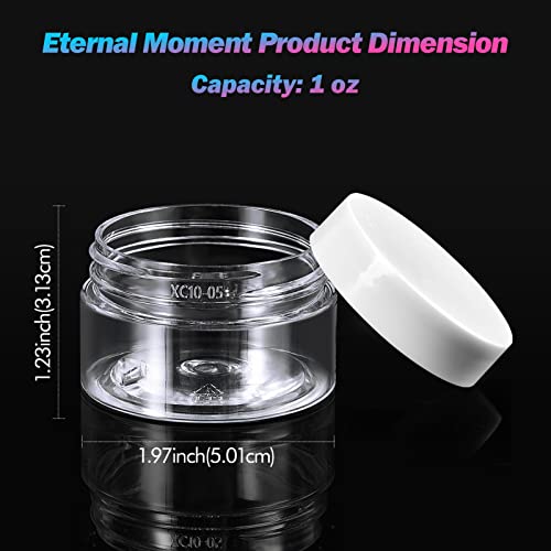 50 Pack 1 OZ Plastic Jars Round Clear Cosmetic Container Jar with White Lids, Eternal Moment Plastic Slime Jars for Lotion, Cream, Ointments, Makeup, Eye shadow, Rhinestone, Samples, Travel Storage - color: White Lid, size: 1 Ounce