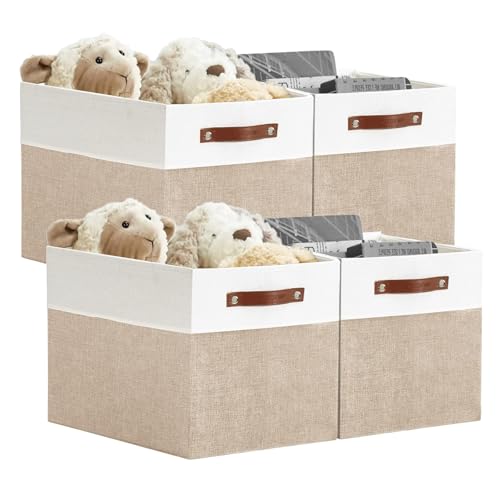 DECOMOMO Kallax Storage Cubes -13x15x13 Storage Bins, Baskets for Organizing Shelves (Beige and White, 4-Pack) - color: Beige and White, size: Kallax 13"x15"x13" /4pcs