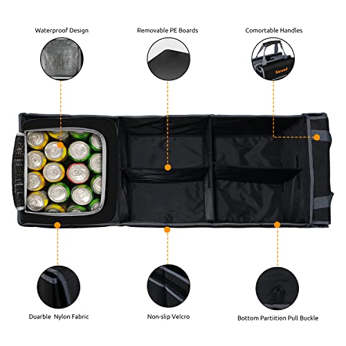 Collapsible Trunk Organizer with Insulated Leakproof Cooler Bag,Removable Lid,Adjustable Securing Straps,3 Compartments Trunk Organizer for SUV,Truck,Sedan(Grey & Black) - color: Black&Grey, size: With Cooler