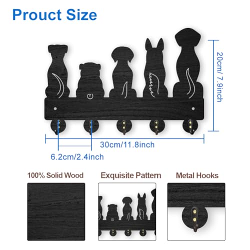 MAYJOYDIY Dog Coat Rack Wall Mount 11.87.9inch 5 Style Key Holder for Wall Decorative Wood Black Key Rack Hanger Organizer 5 Alloy Hooks for Leash Wall Art Decor Dog Lover Gift - color: Dog