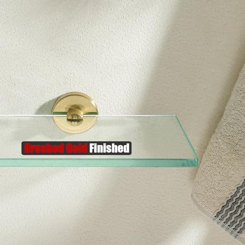 JQK Bathroom Glass Shelf Gold, Tempered Glass Shower Storage 8 by 5 inches, 304 Stainless Steel Brushed Gold Wall Mount 2 Pack, TGS101L8-BG-P2 - color: Gold, size: 8 Inch (2 Pack)