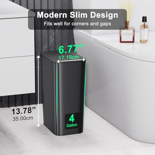 N. NETDOT 3 Pack (2 of 4 Gal & 1 of 2.6 Gal) Small Trash Can with Lid,Bathroom Garbage Can with Pop-Up Lid,Waste Basket for Bathroom,Kitchen,Bedroom,Powder Room,Craft Room,Office,College (Black) - color: 4gal x2 & 2.6gal Black