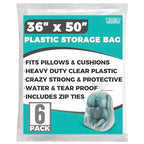 Storage Standard Large Clear Plastic Bags for Storage 6-Pack - Waterproof Extra Large Plastic Bags with Zip Ties, Heavy-Duty Cover for Pillows, Comforters, Chair Cushions & Textiles - 36 x 50 Inches - size: 36'' x 50’'