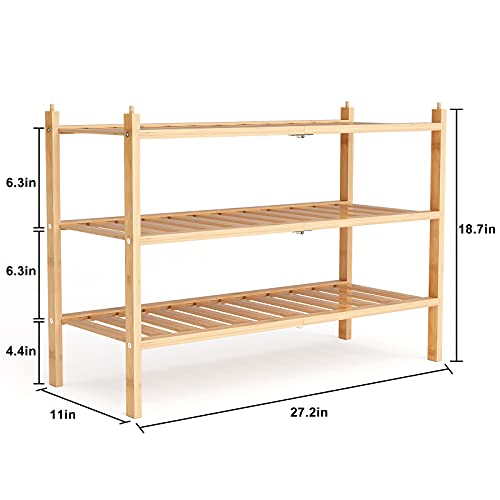 Dranixly Shoe Rack, 3-Tier Bamboo Stackable Shelf Storage Organizer, Stand for Closet, Entryway, Hallway, Bathroom and Living Room（Natural） - color: Natural, size: 3 Tier