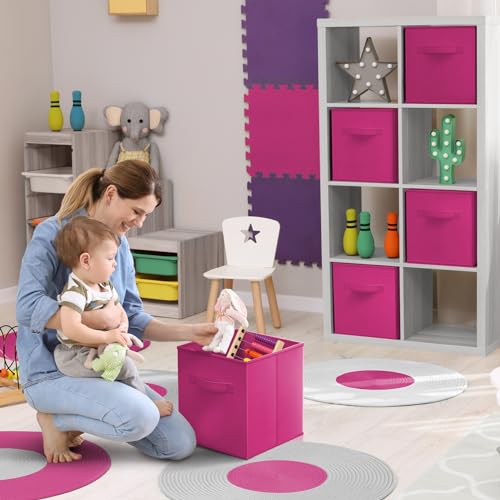 Sorbus Foldable Storage Cubes - 6 Pink Storage Bins for Organizing Pantry, Closet, Shelf, Nursery, Playroom, Toy Box, Cubby - 11 Inch Collapsible Fabric Baskets with Handle - color: Pink, size: 11 Inch