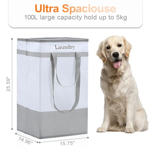 FairyHaus Laundry Basket 100L, 2Pack Laundry Hamper with Easy Carry Handles, Collapsible Laundry Baskets Hampers for Bathroom Clothes Storage Grey - color: Gray, size: 100L