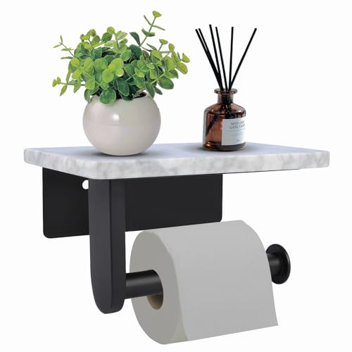 Toilet Paper Holder with Natural Marble Shelf for Bathroom Washroom,Wall Mounted Tissue Holder Suitable for Mega Roll (Small 6.7 * 4.3 in Matte Black) - color: Matte Black, size: Small 6.7 * 4.3 in