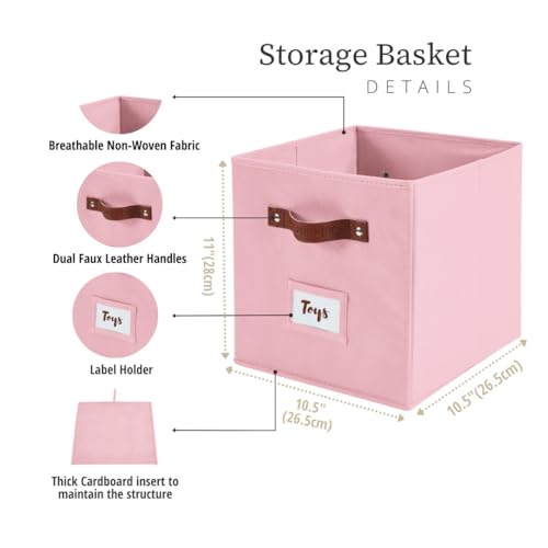 DECOMOMO Storage Bins, Cube Storage Bin with Labels, Fabric Storage Cubes for Shelves (10.5" x 11" / 6pcs, Pink) - color: Pink, size: Cube 11" / 6pcs