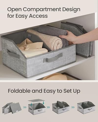 SONGMICS Set of 6 Storage Baskets, Foldable Storage Bins with Removable Dividers, Fabric Boxes, 15.7 x 11.8 x 7.9 Inches, Closet Organizers, 3 Handles, for Living Room, Cattail Gray URFB0140G01 - color: Cattail Gray