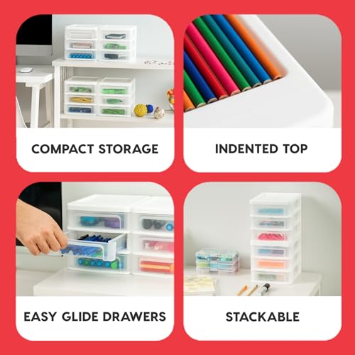 IRIS USA Plastic Stacking Desk Top 3-Drawer Storage Organizer, 2-Pack, for Makeup Vanity Nail Polish Bathroom Stationery Art Craft Supplies Kitchen Office Garage and Small Organization, Small, White - color: White, style: Small - 2 Pack