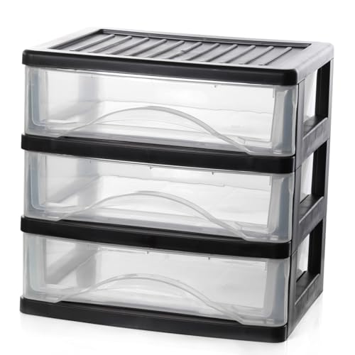 BYCY 3 Drawer Clear Stacking Desktop Organizer, Plastic Drawer Storage Container for Stationery Art Craft Supplies, Stackable Storage Drawers Make up Organizer for Office Supplies, School, Home - size: Small 3Drawer