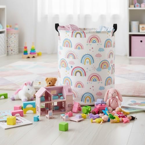 Baby Laundry Basket Baby Nursery Hamper Kids Laundry Basket Toy Storage Bin for Boys Room Decor Gift Baskets for Bedroom Bathroom(Blue Rainbow) - color: Blue Rainbow