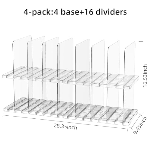 JOYZAN Stackable Purse Organizer for Closet, Adjustable Shelf Dividers for Closet Organizer Clear Acrylic Closet Purse Organizer Detachable Handbag Storage Separator Dividers for Home, Office - 4 Pack - size: 4 Pack