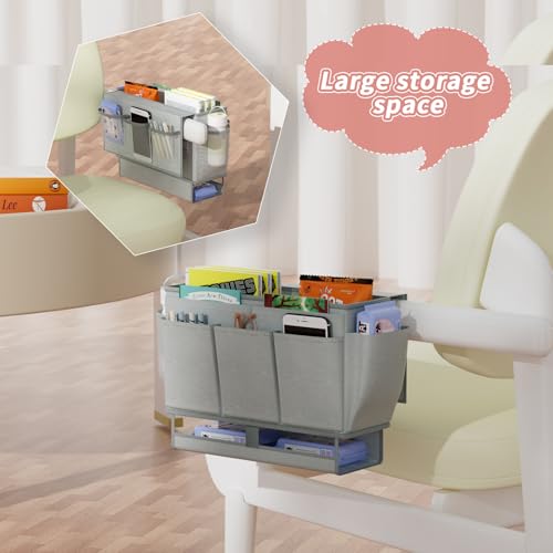 Bedside Caddy, Bed Organizer with 11 Pockets and Power Strip Holder,Versatile Bedside Storage Caddy for Home,Dorm,Bunk,Hospital,Crib Bed (Grey) - color: Grey