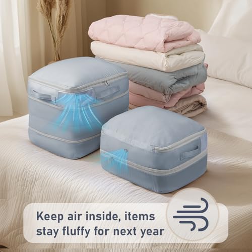 DIMJ Compression Storage Bags 6 Pack - Blanket Storage Bags with Window Zipper, Ultra Space Saving Self Compression Organizer for Puffer Jacket, Bedding, Lightweight Comforter Duvet, Sweater, Sheet - color: Gray, size: 39L x 6 Pack