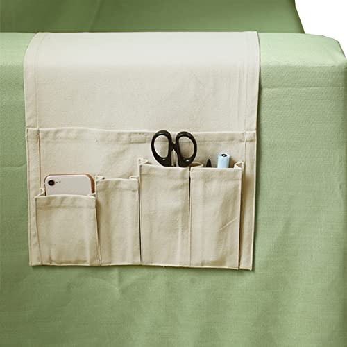 Sofa Armrest Organizer, Armchair Caddy Remote Control Holder for Recliner Couch Arm Chair Caddies with 5 Pockets for Magazine Tablet Phone TV Remotes,Ivory,31x83cm - color: Ivory