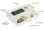 HofferRuffer Valet Jewelry Tray Organizer with Drawer, Faux Leather Storage Catchall Box Phone Charging Station Tray with Dresser Nightstand Desktop Drawer Organizer (White) - color: White