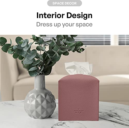 Carrotez Tissue Box Cover, [Refined] Modern PU Leather Square Tissue Box Holder - Decorative Holder/Organizer for Bathroom Vanity Countertop, Night Stands, Office Desk & Car 5"X5"X5" - Dry Rose - color: Dry Rose, size: [Square]